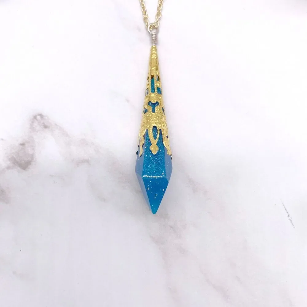 Blue ornate Pendulum Pendant Necklace
